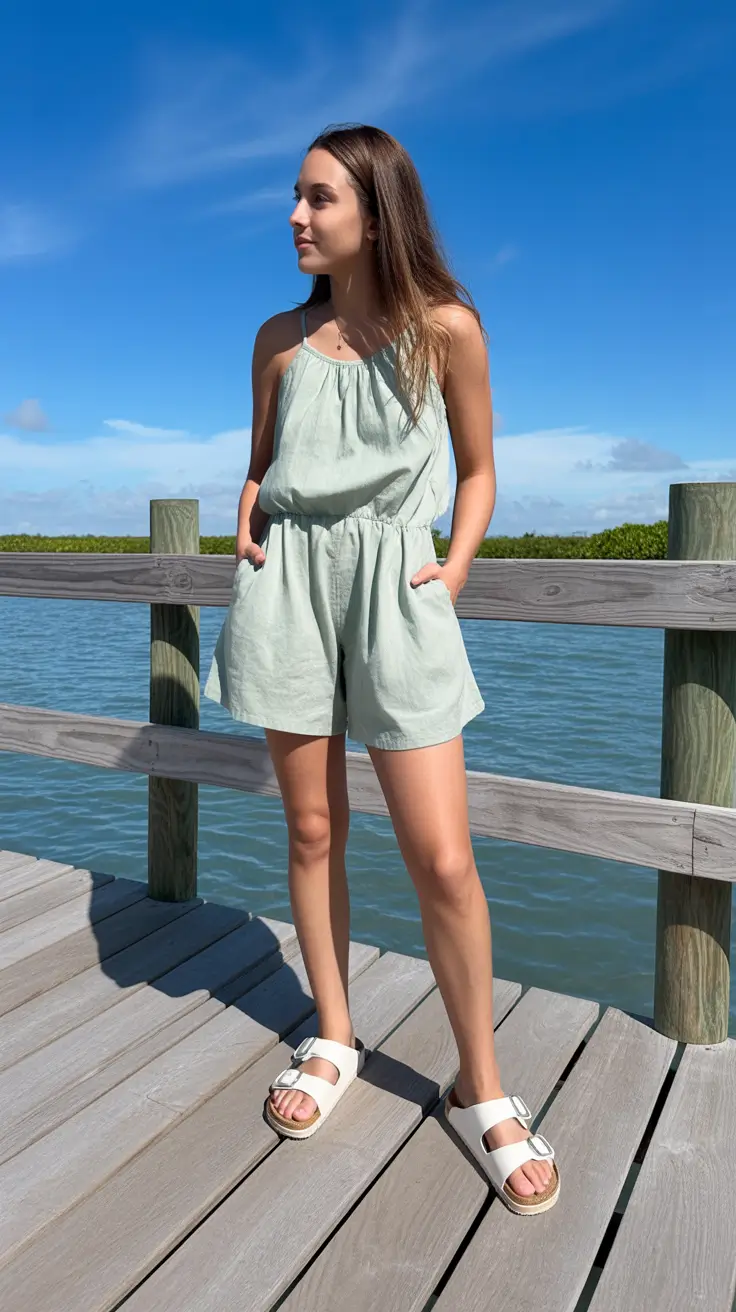 cute summer outfits for teens 2026 Easy Green Romper For Coastal Summer Days