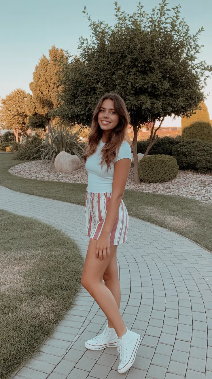 cute summer outfits for teens 2026 Striped Shorts And Clean Summer Basics