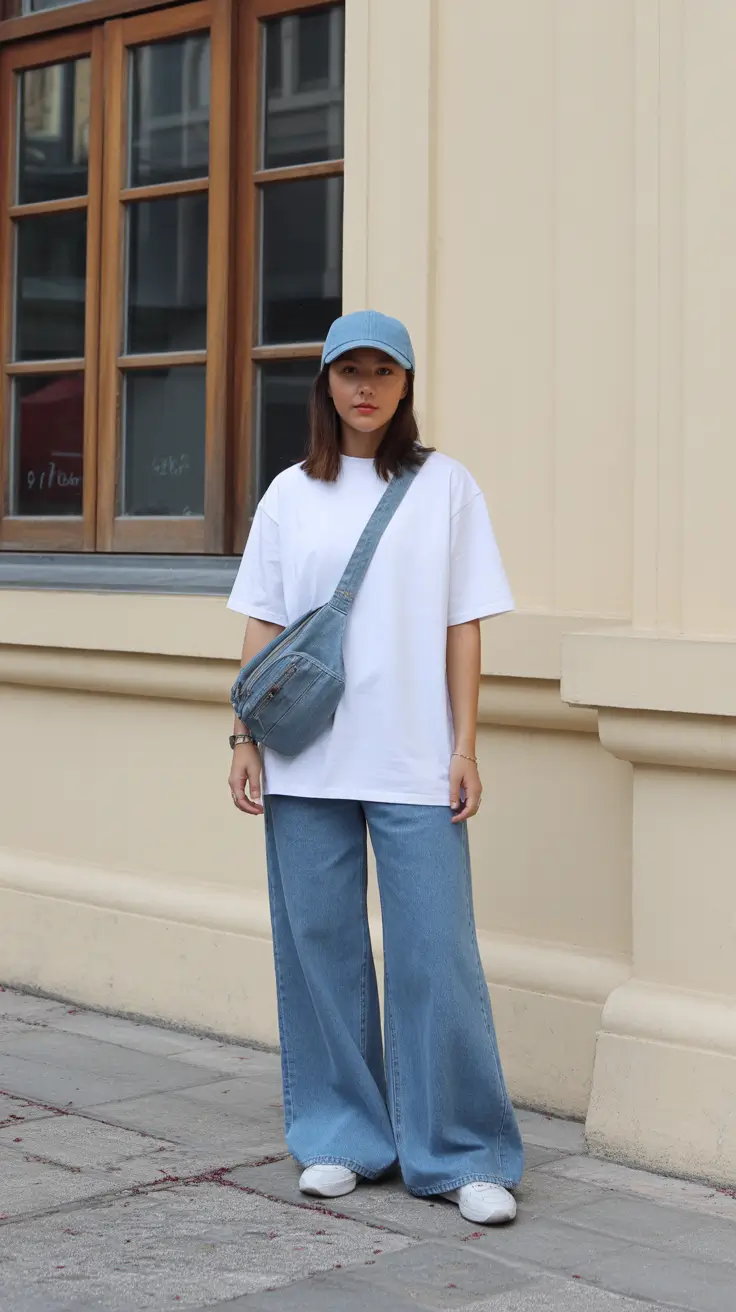 cute summer outfits for teens 2026 Oversized Tee And Wide Jeans Street Casual