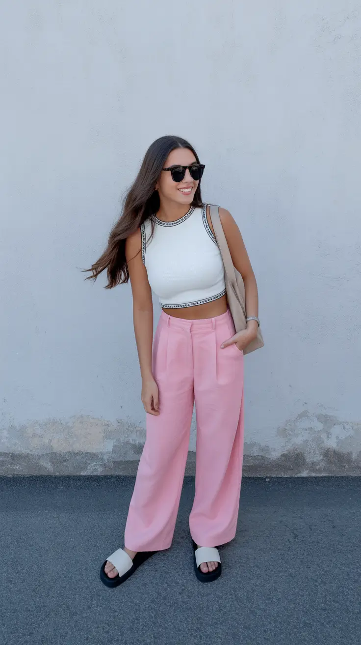 cute summer outfits for teens 2026 Soft Pink Pants And Clean Girl Energy