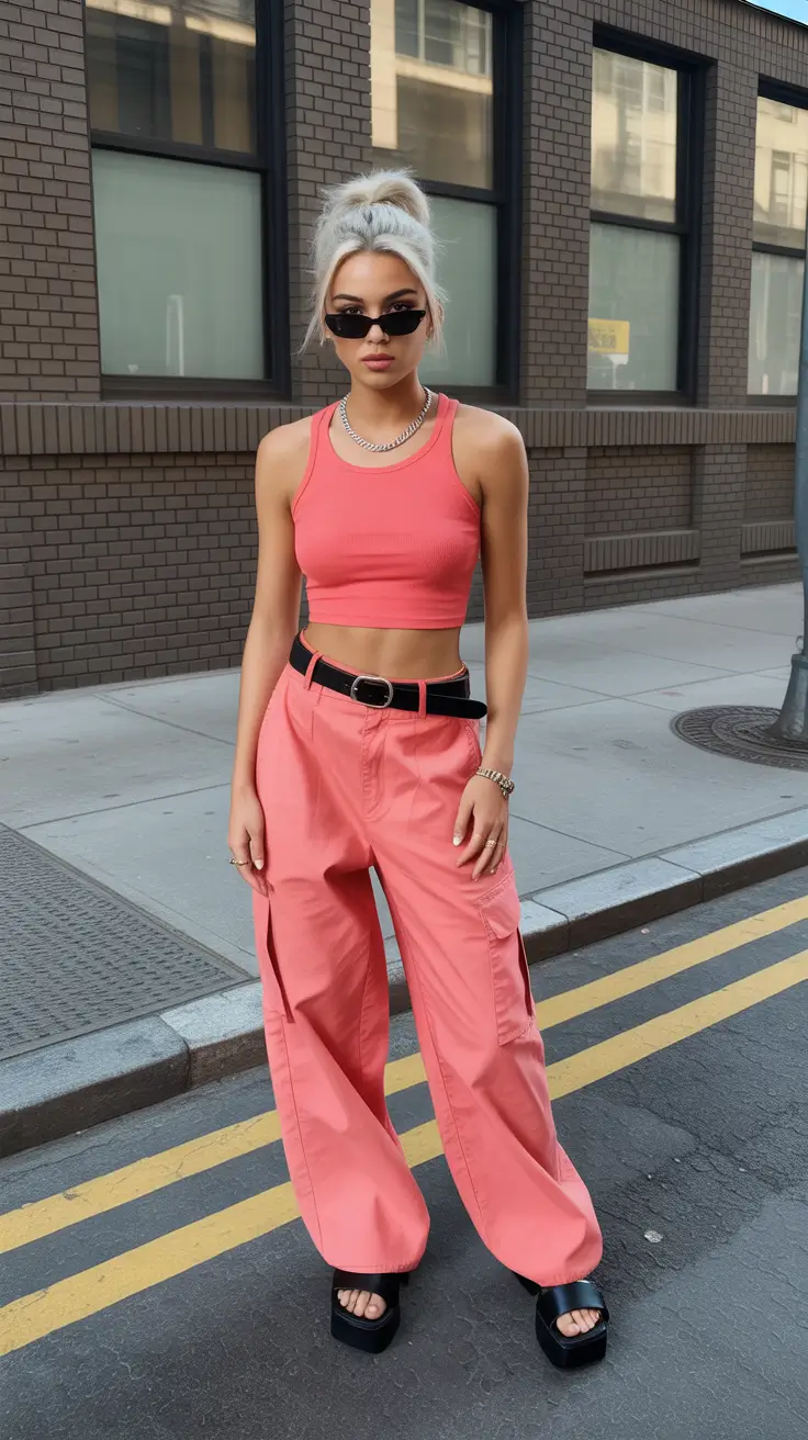 cute Y2K summer outfits 2026 Monochrome Pink Streetwear Statement