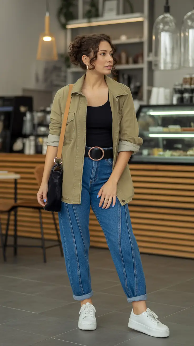 stylish denim spring outfits 2026 Relaxed Casual Denim With Olive Spring Jacket