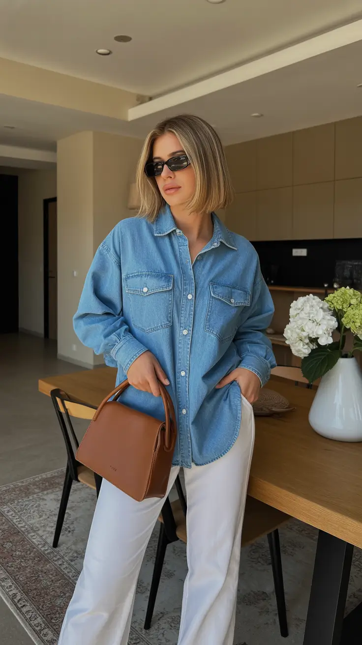 stylish denim spring outfits 2026 Relaxed Double Denim With Light Spring Layers