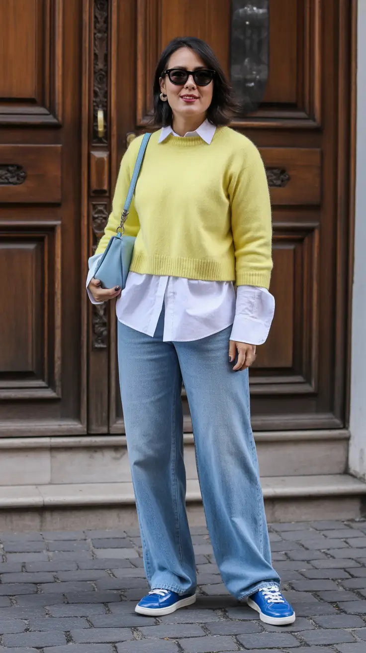 Vibrant Every Day Spring Outfits 2026 Layered Yellow Sweater And Crisp White Shirt