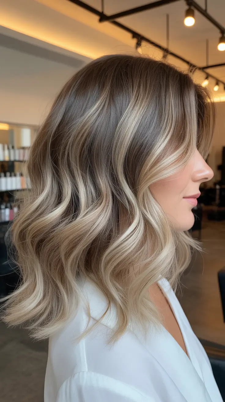 may hair color ideas 2026 Cool-Toned Bronde Waves With Shadow Root Blend