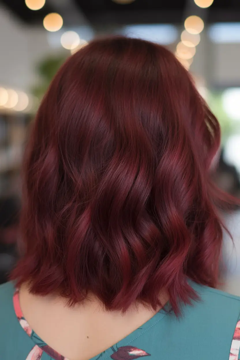 may hair color ideas 2026 Deep Cherry Red Waves With Velvet Shine