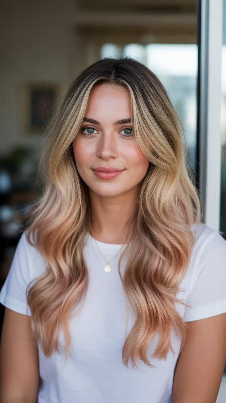 may hair color ideas 2026 Champagne Blonde With Rosy Melt Ends