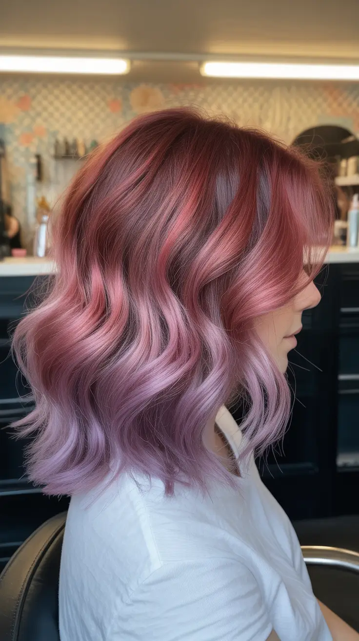 may hair color ideas 2026 Berry Rose Balayage On Textured Bob