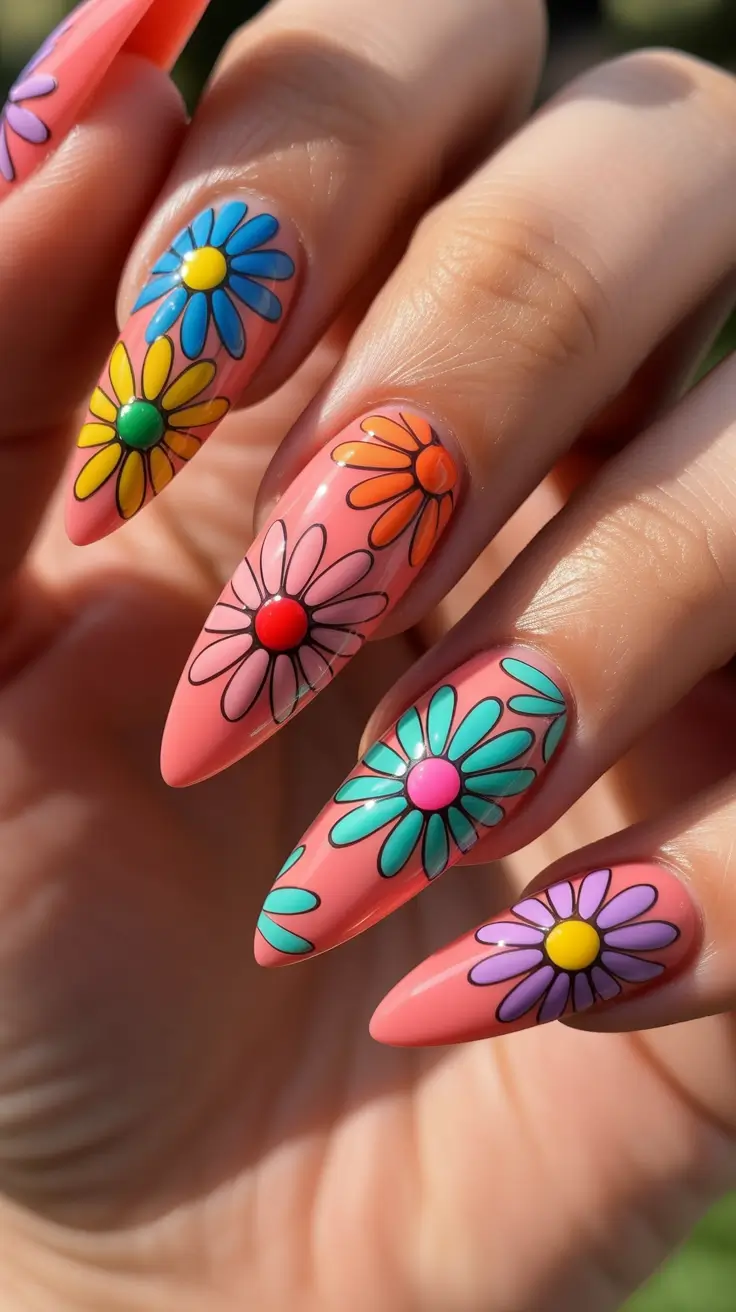 may nails ideas 2026 Bold Stiletto Pop Art Florals