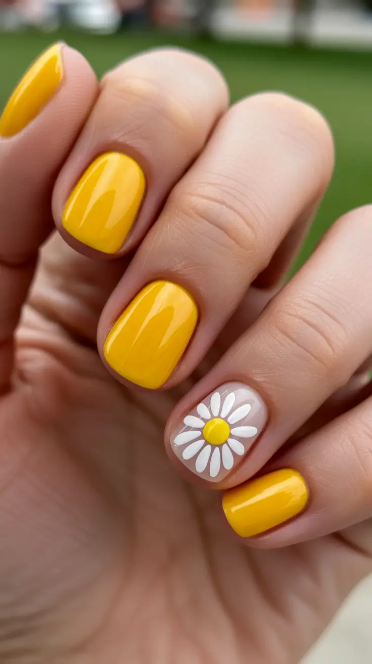 may nails ideas 2026 Bright Yellow Daisy Nails That Feel Like Sunshine