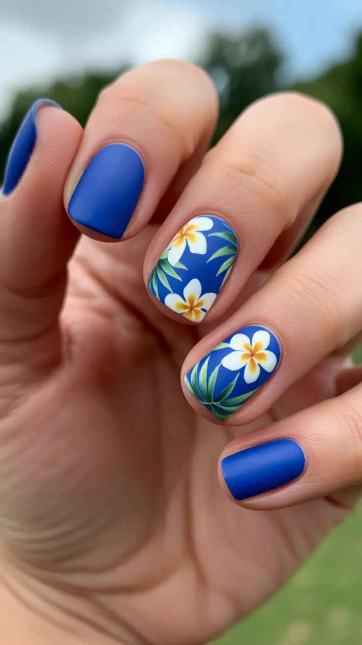may nails ideas 2026 Deep Blue Florals That Feel Like A Vacation
