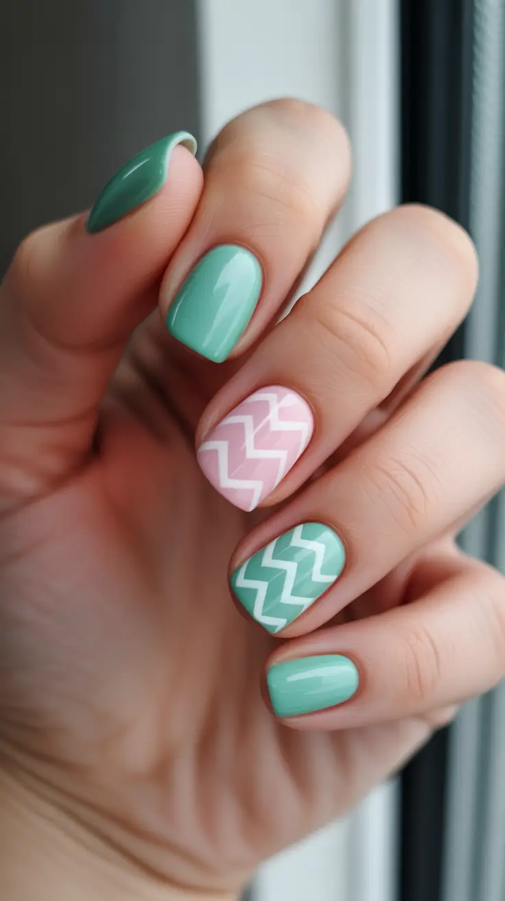 may nails ideas 2026 Mint And Pink Geometry That Feels Playful