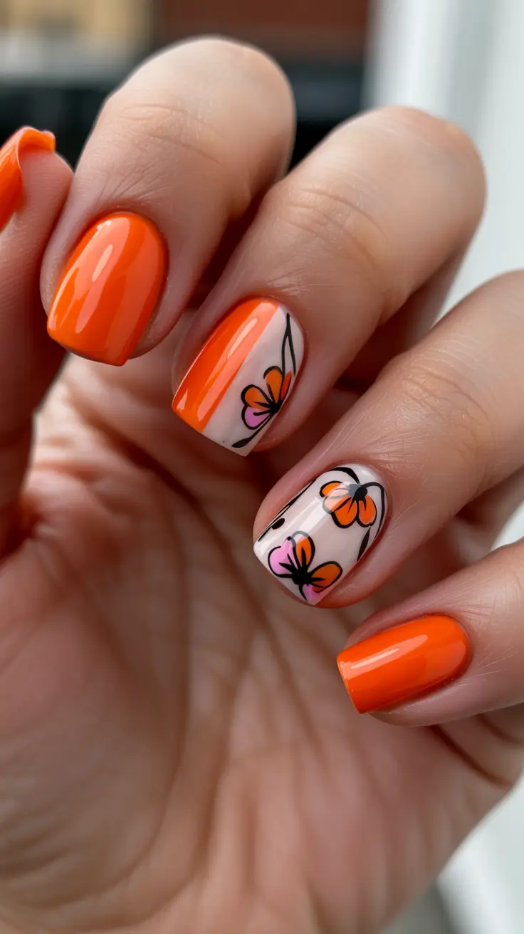 may nails ideas 2026 Bright Orange Florals That Scream Early Summer