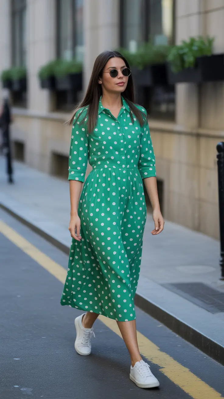 may outfits ideas 2026 Playful Polka Dot Dress With Sporty Sneakers Twist