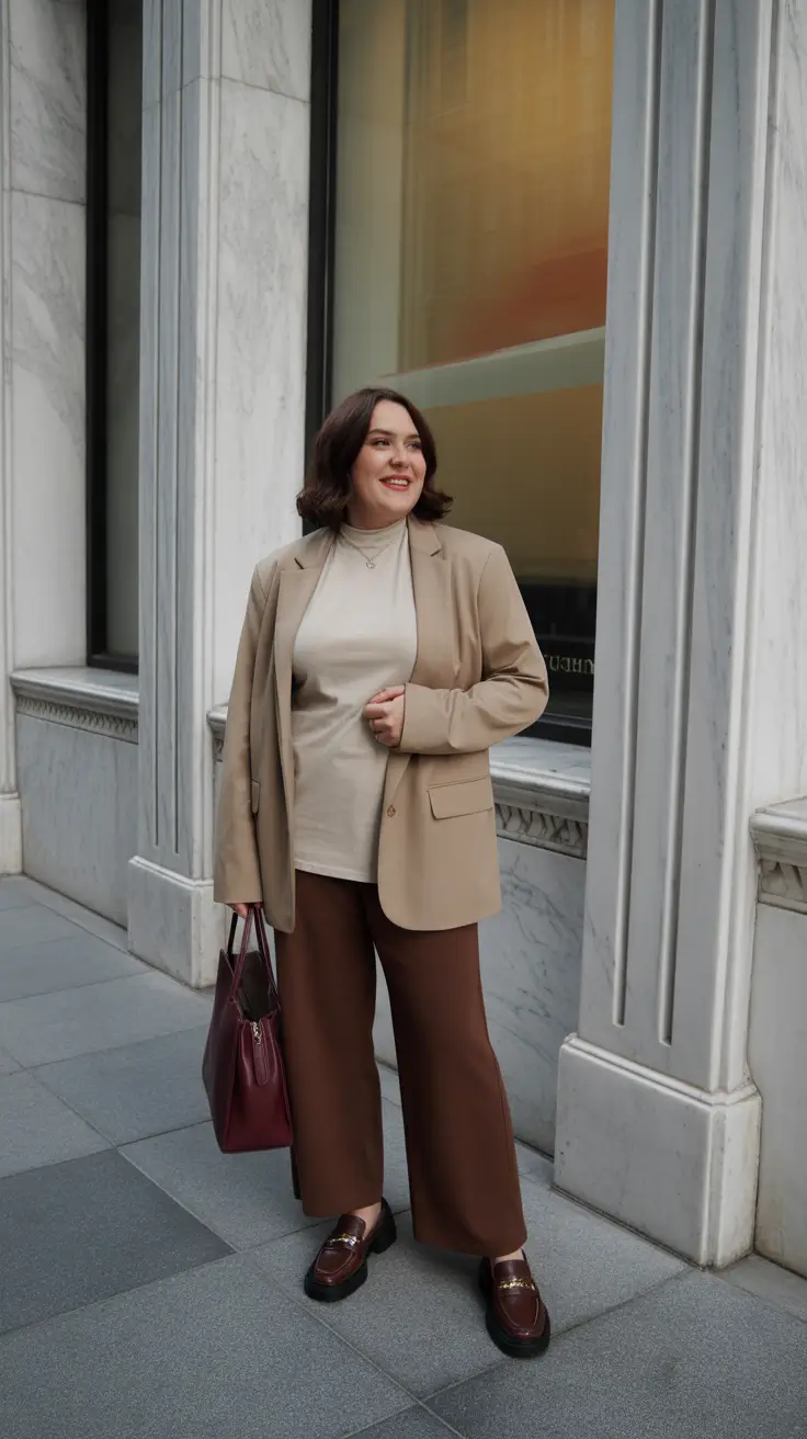 oversized midsize spring outfits 2026 Neutral Oversized Blazer With Warm Tones