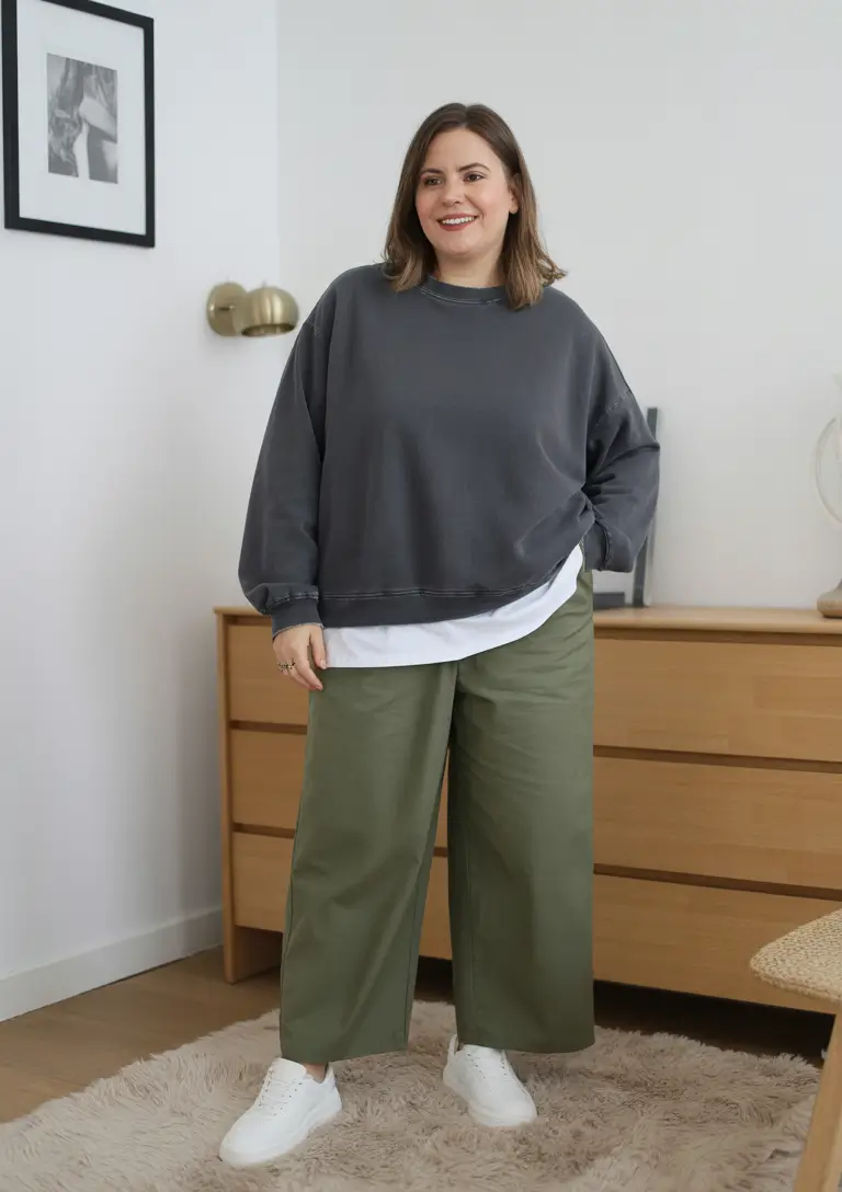 oversized midsize spring outfits 2026 Oversized Sweatshirt And Cropped Utility Pants For Everyday Comfort