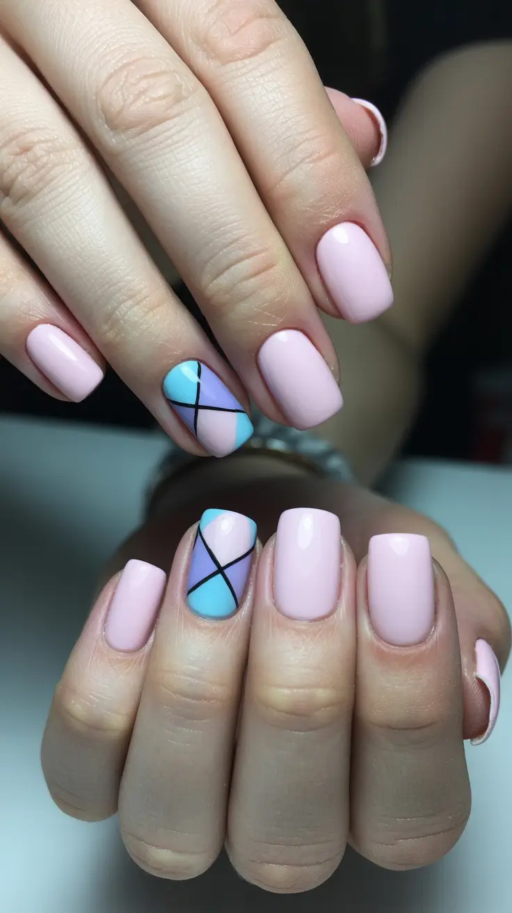 modern minimalist spring nails 2026 Soft Pastel Geometry For Minimalist Spring Nails Square