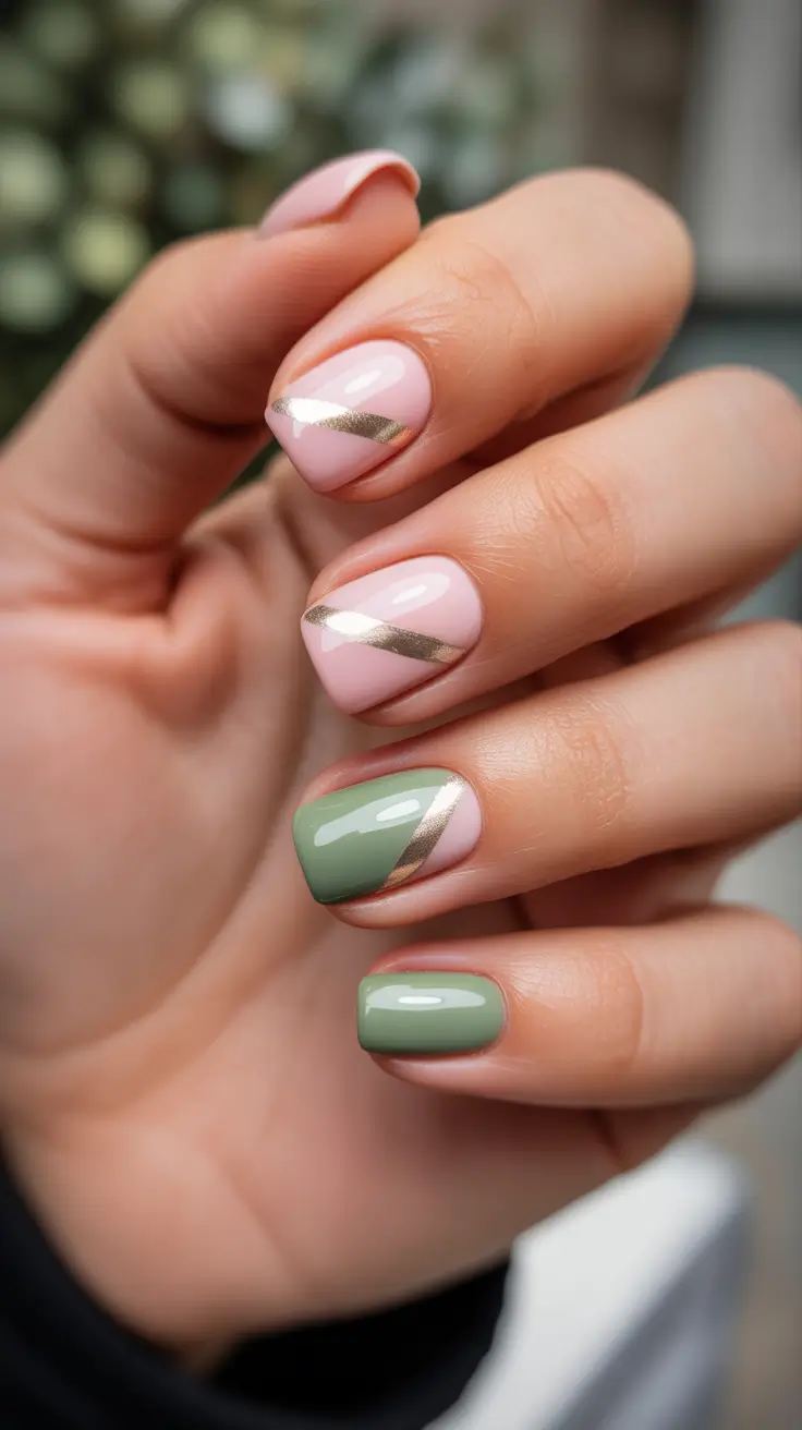 modern minimalist spring nails 2026 Soft Green And Gold Minimalist Spring Nails