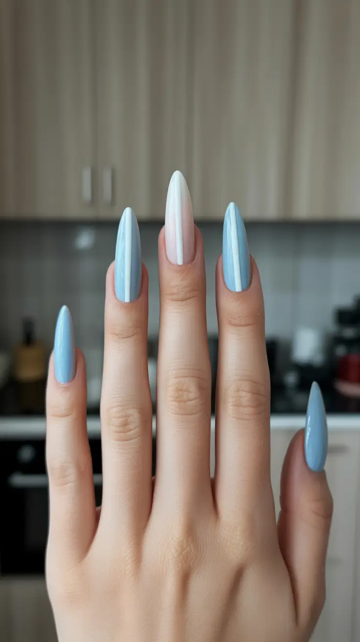 minimalist spring nails 2026 Elegant Sky Blue Almond Minimalism