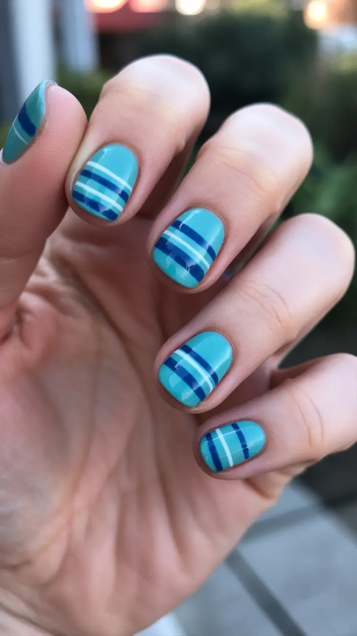 minimalist spring nails 2026 Turquoise Minimalist Stripe Nail Designs