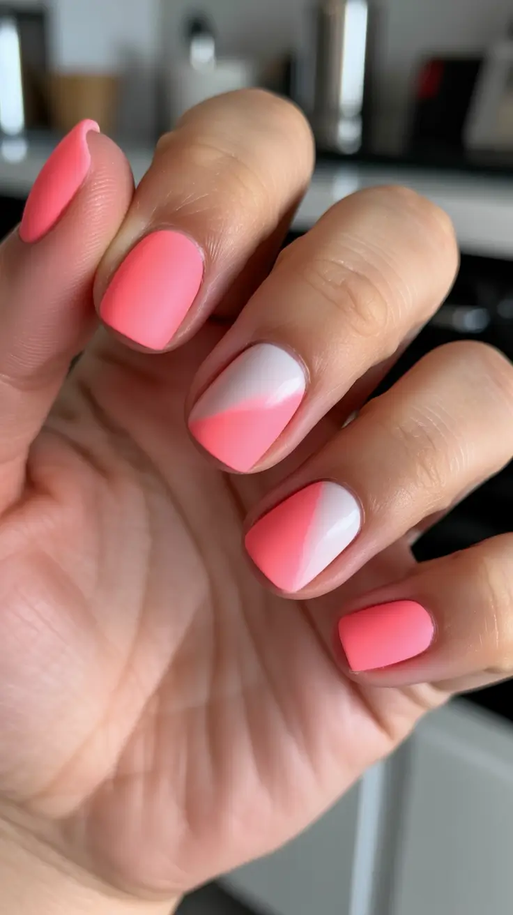 modern minimalist spring nails 2026 Modern Pink Color Blocking For Short Spring Nails