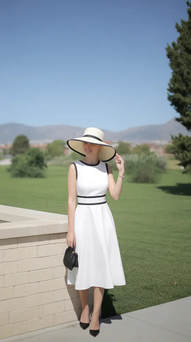 vintage old money spring outfits 2026 Black Trim Summer Dress Refined Vacation Style