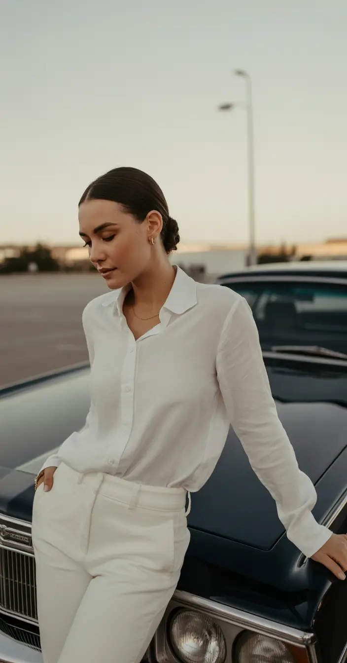 vintage old money spring outfits 2026 Classic White Shirt And Tailored Trousers Quiet Luxury Spring Uniform