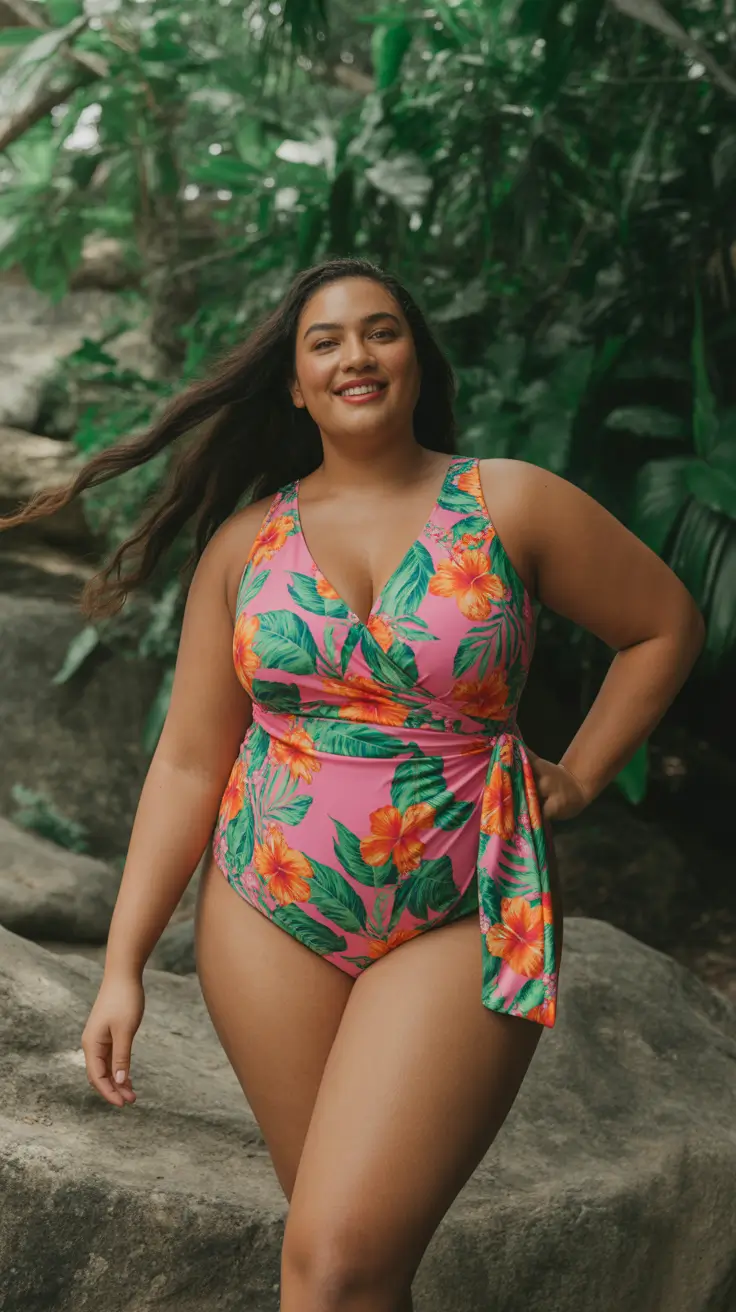 plus size swimsuit Summer 2026 Tropical Statement One Piece With Bold Pattern Energy