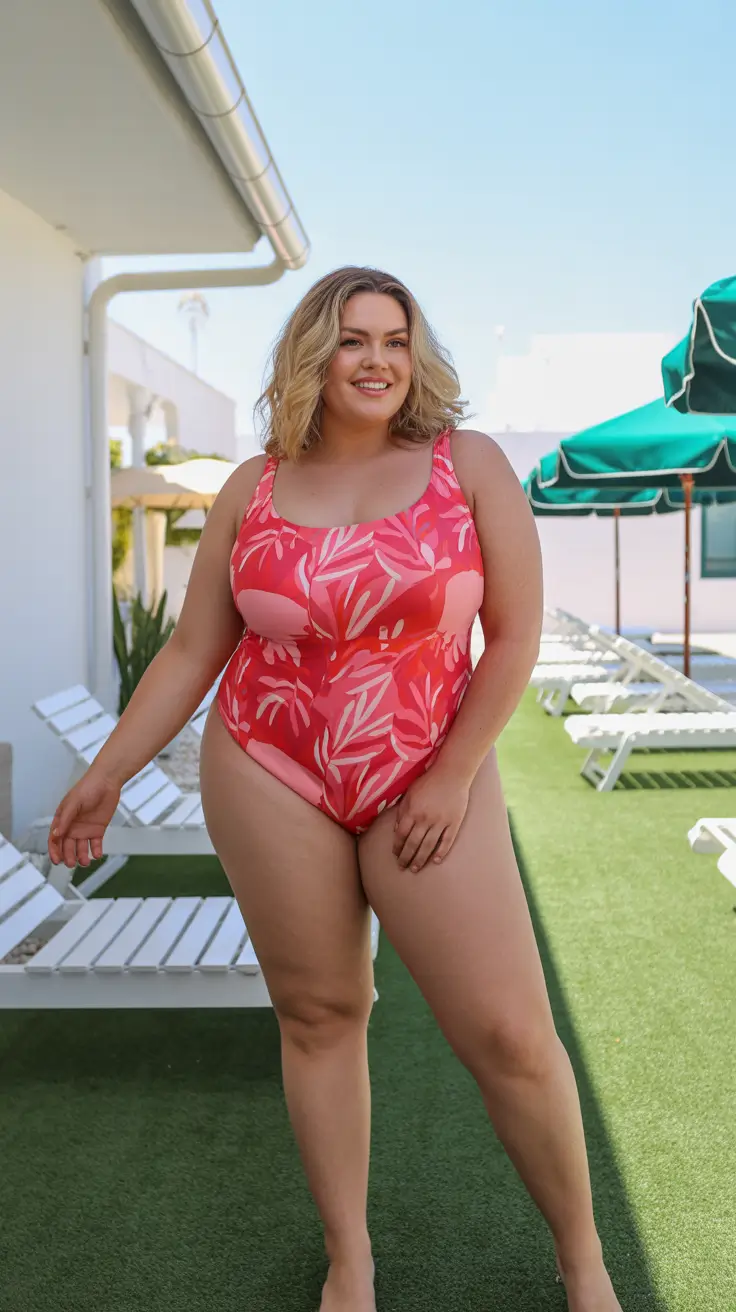 plus size swimsuit Summer 2026 Bold Red Tropical One Piece With Statement Pattern