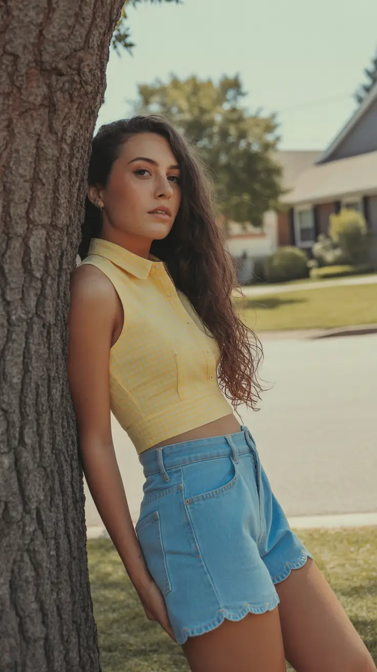 retro vintage summer outfits 2026 Playful 90s Crop And Denim Shorts Revival