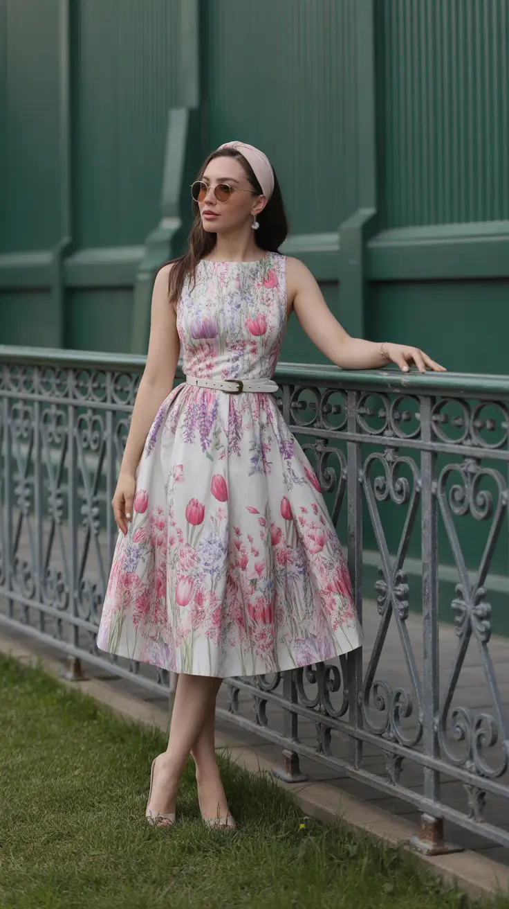 retro vintage summer outfits 2026 Soft Floral Elegance For Summer Picnic Moments