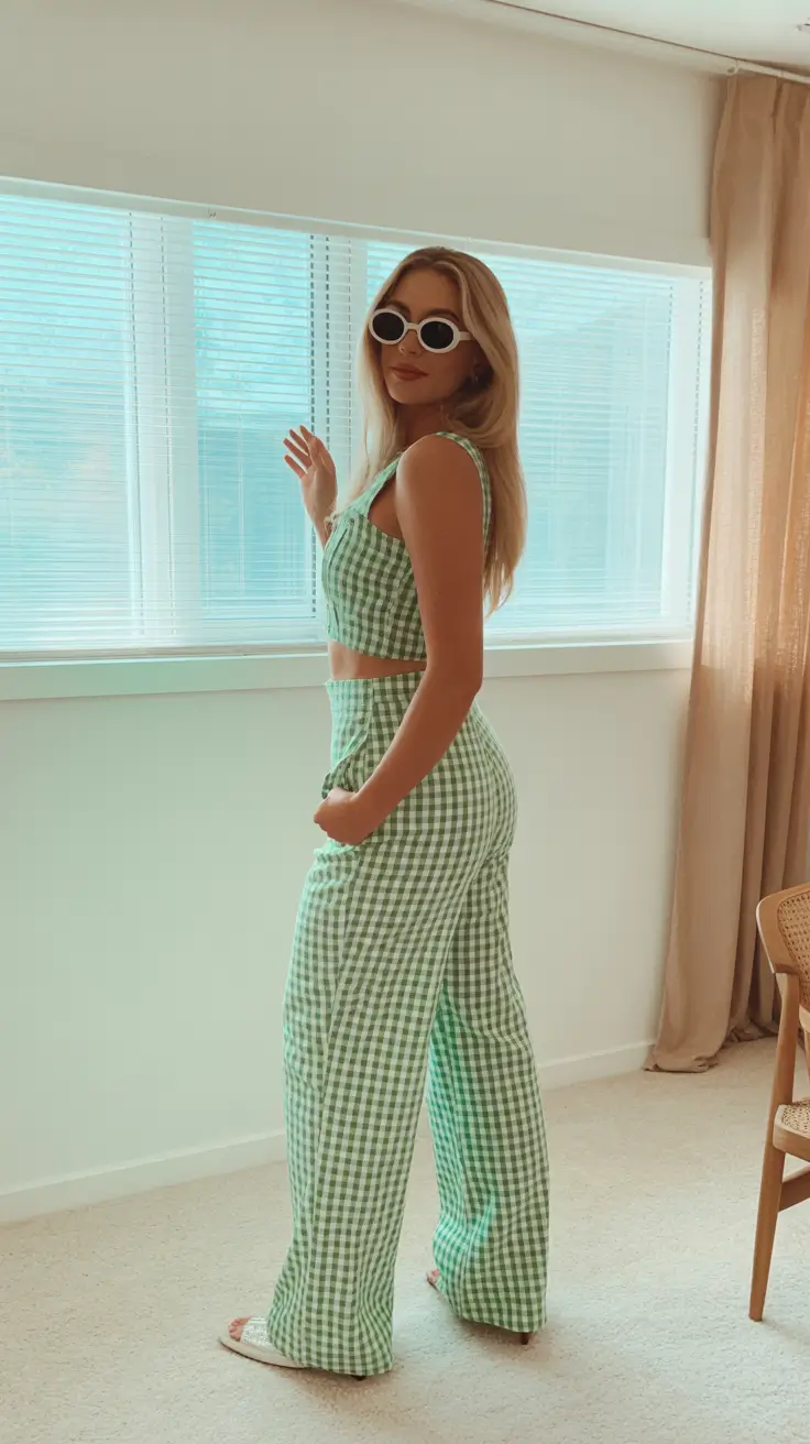 retro vintage summer outfits 2026 Modern Gingham Set With A 90s Revival Feel