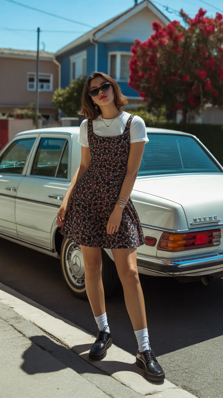 retro vintage summer outfits 2026 90s Layered Mini Dress With Street Style Edge