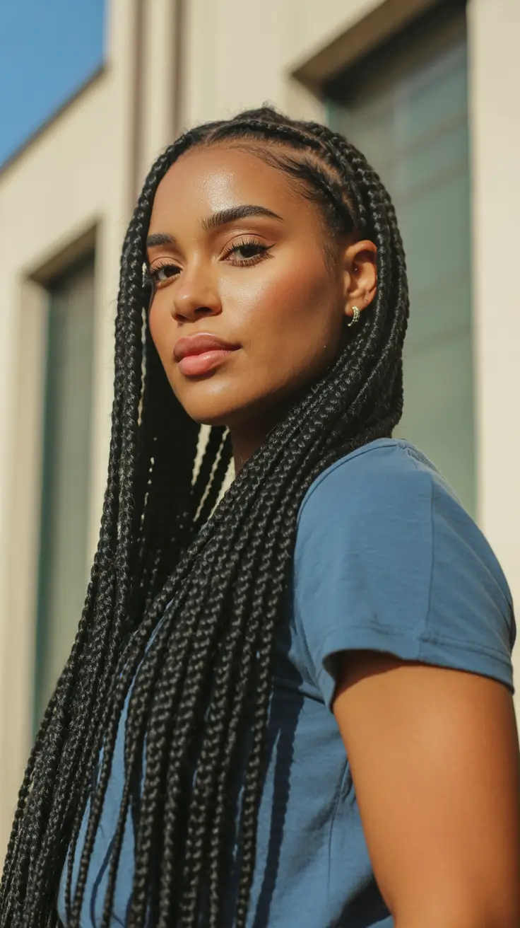 edgy spring braids hairstyle 2026 Long Micro Braids With Soft Face Framing Finish