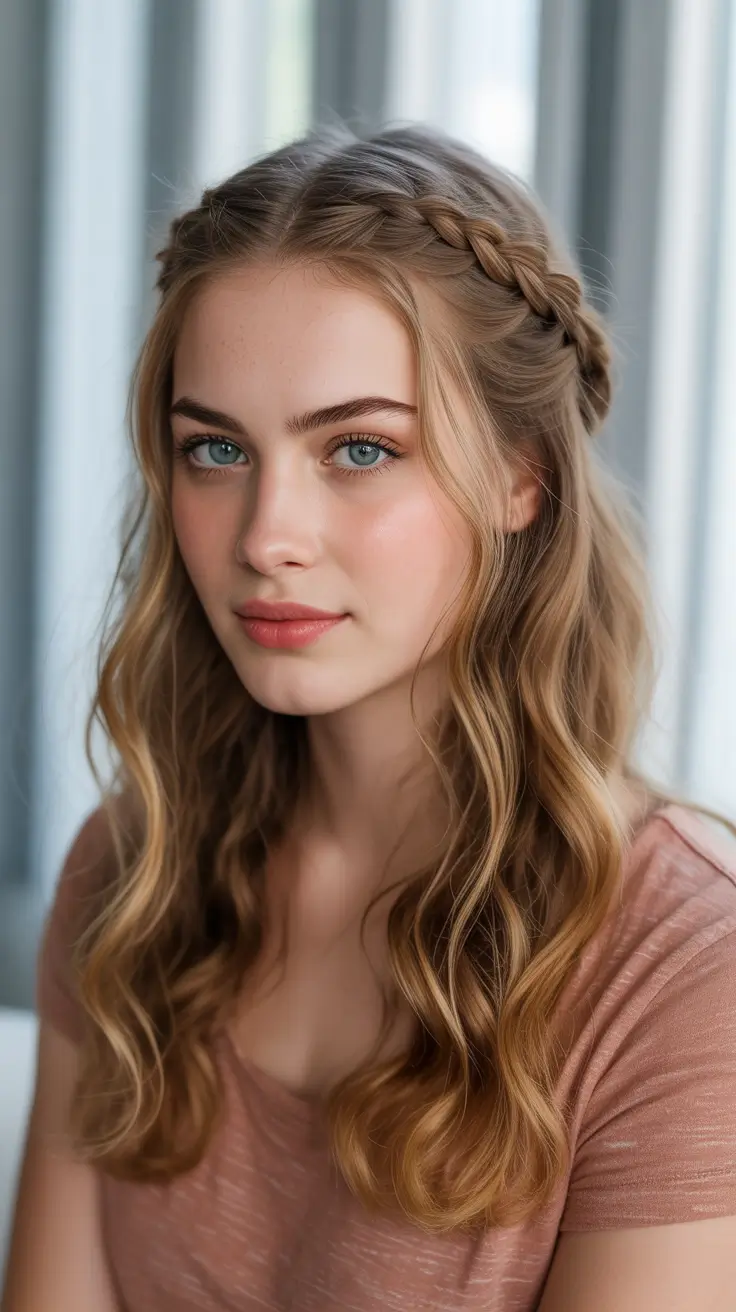 edgy spring braids hairstyle 2026 Romantic Side Crown Braid With Soft Spring Waves