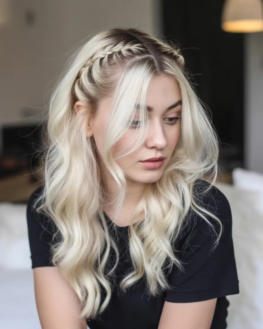 edgy spring braids hairstyle 2026 Platinum Double Accent Braids With Modern Edge