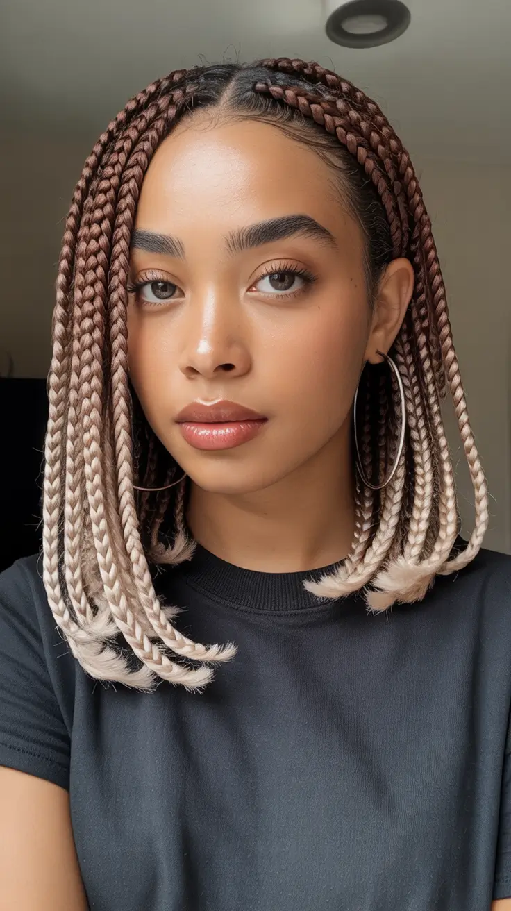 edgy spring braids hairstyle 2026 Short Ombre Box Braids With Bold Texture