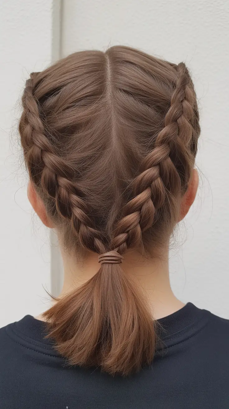 edgy spring braids hairstyle 2026 Double Braided Ponytail With Clean Center Part