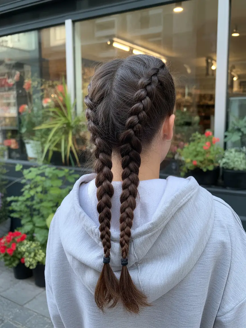edgy spring braids hairstyle 2026 Sporty Twin Braids With Casual Street Style