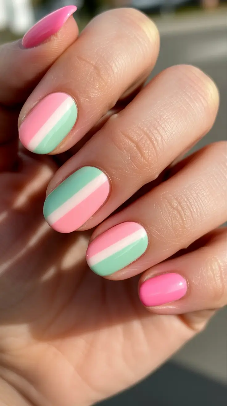 best easy spring nail designs 2026 Pastel Striped Almond Nails