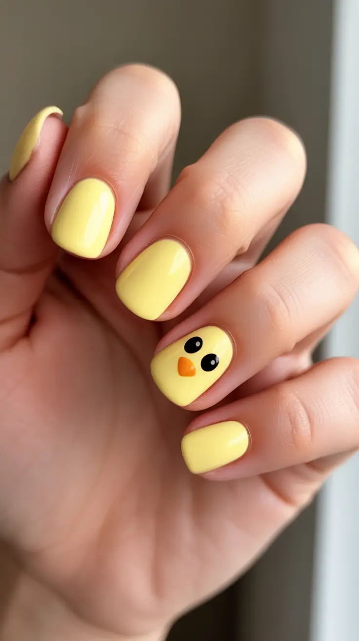 best easy spring nail designs 2026 Sunny Chick Easter Accent