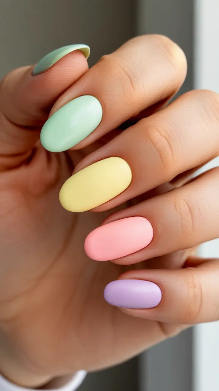 best easy spring nail designs 2026 Pastel Almond Candy Tones