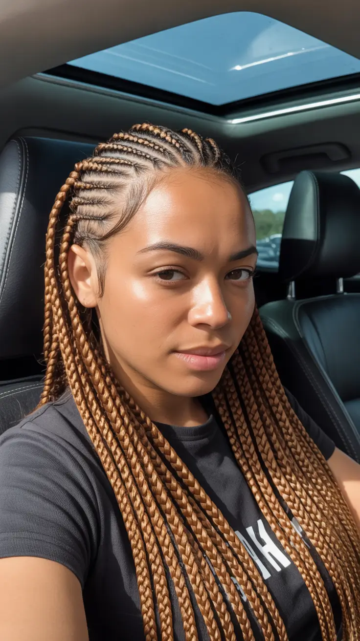 creative spring hairstyle for black women 2026 Sleek Honey Brown Long Box Braids With A Fresh Spring Glow