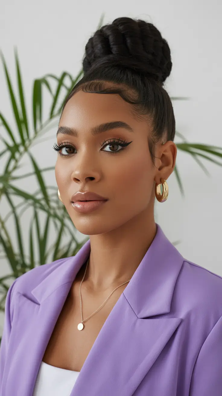 creative spring hairstyle for black women 2026 Structured Braided Crown Updo