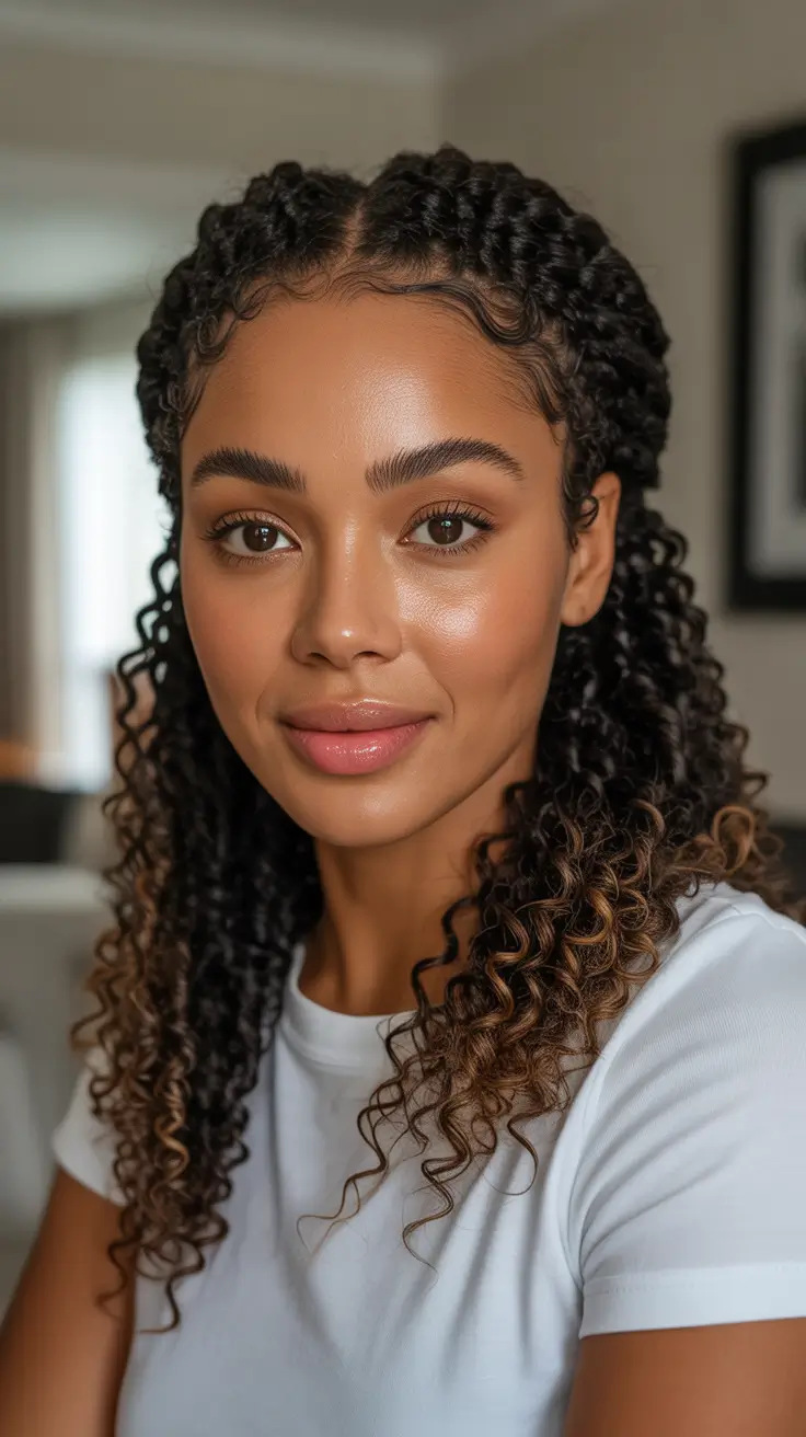 creative spring hairstyle for black women 2026 Defined Braided Crown With Curly Length