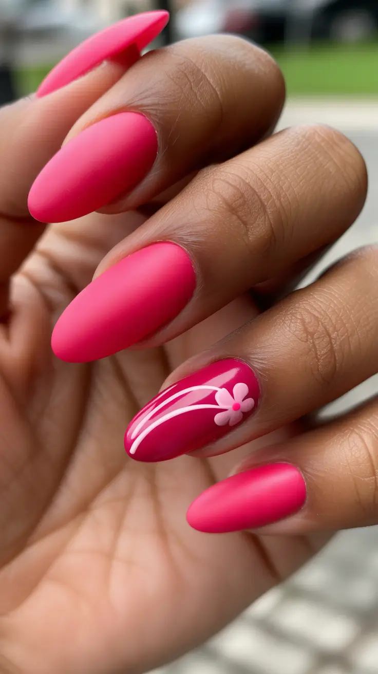 spring nails for dark skin 2026 Hot Pink Petal Swirl