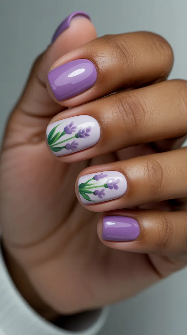 spring nails for dark skin 2026 Lavender Garden Glow