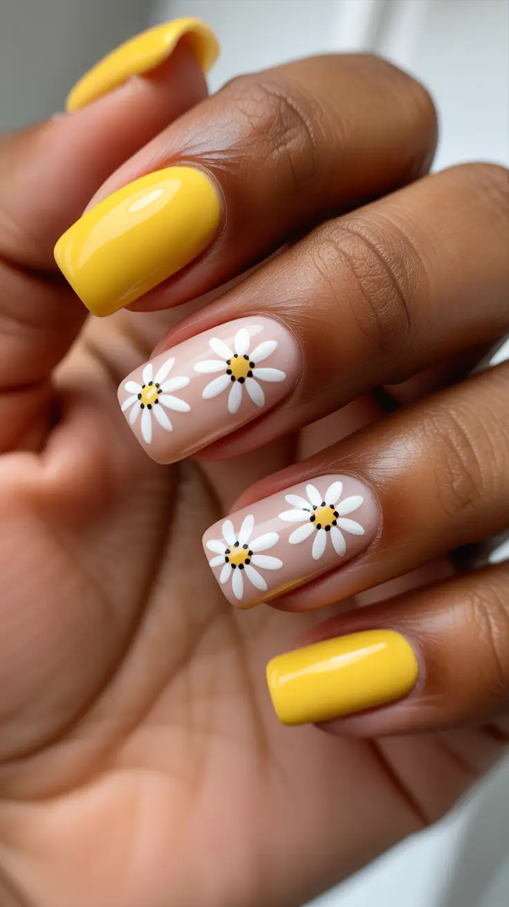 spring nails for dark skin 2026 Daisy Daylight Yellow