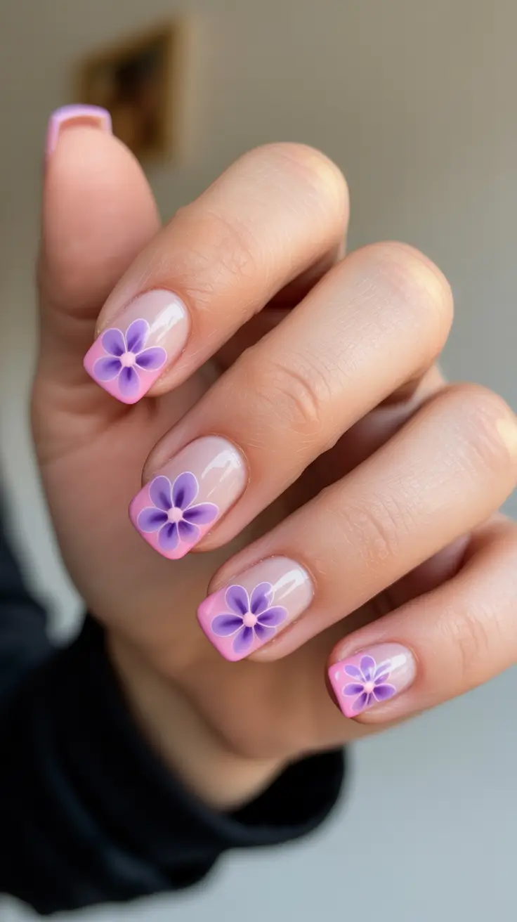 sparkly spring nails pink 2026 Short Pink Gradient Daisy Nails