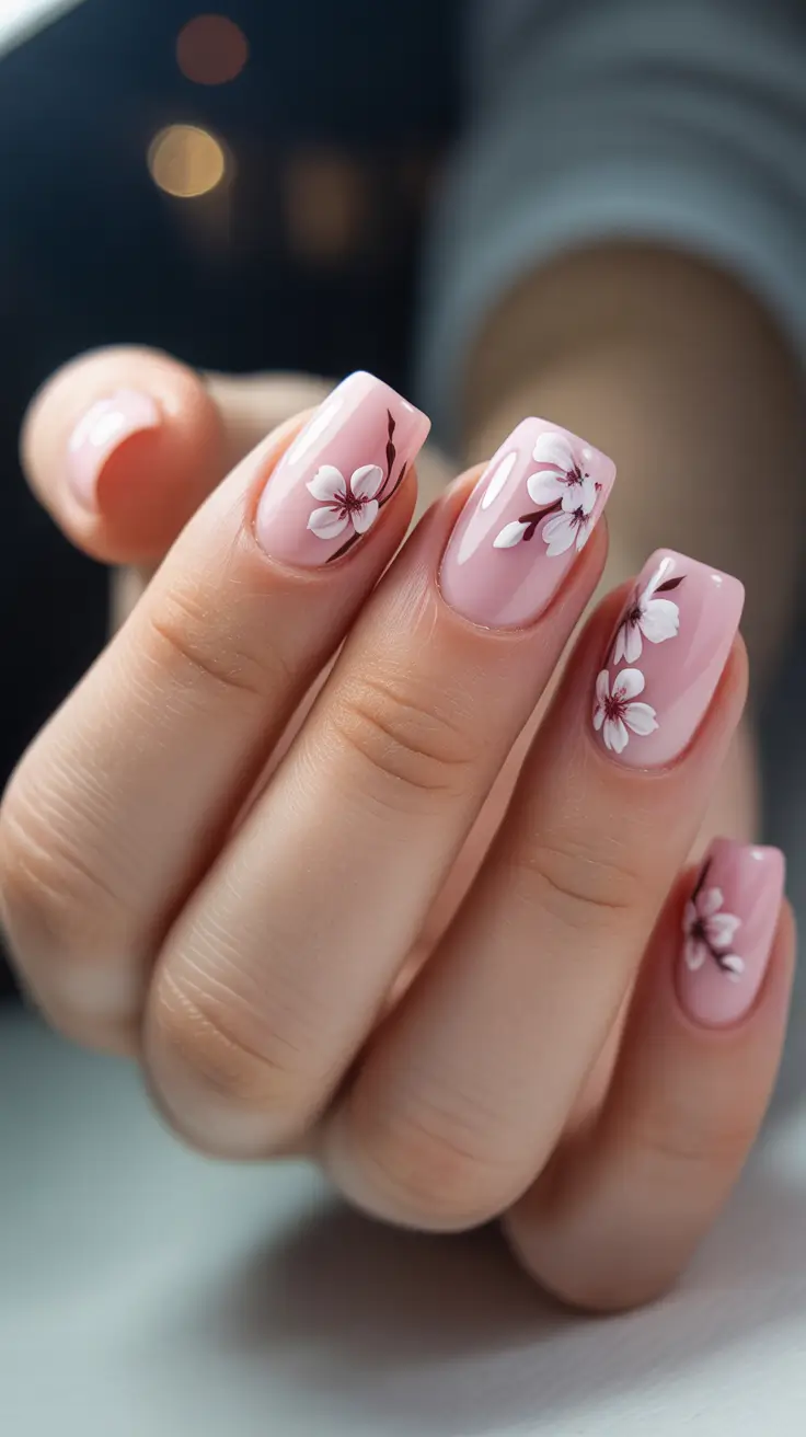 aesthetic spring nails square 2026 Soft Cherry Blossom Elegance On Square Spring Nails
